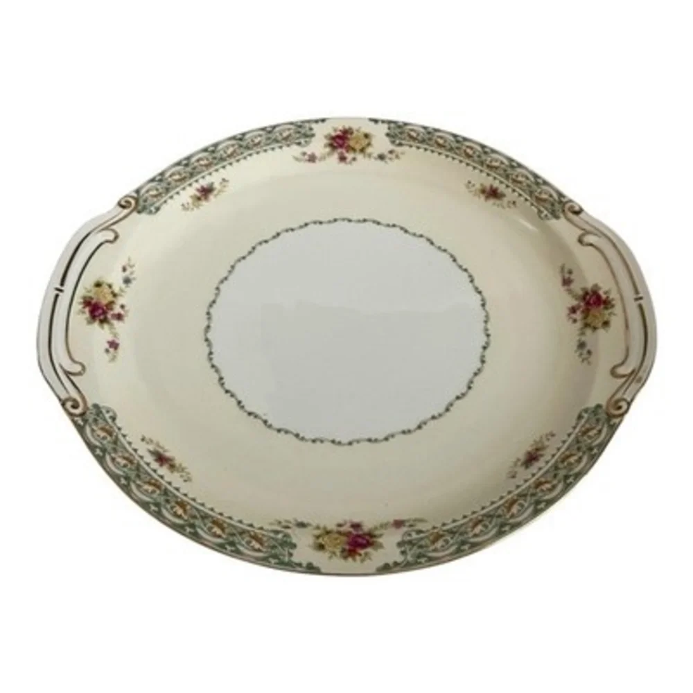 Vintage Japan Hand-Painted Porcelain Handled Cake Serving Plate 10.5x10
